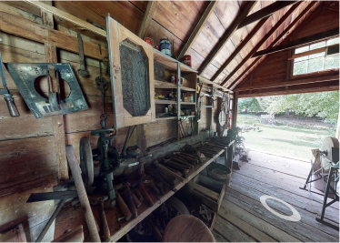 Photo from inside of the barn with antiques