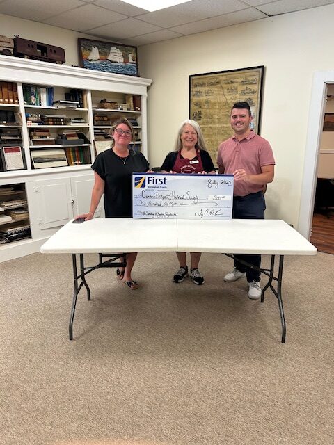 The First Bank presented CRHS President Susan Reider with a much-appreciated donation.